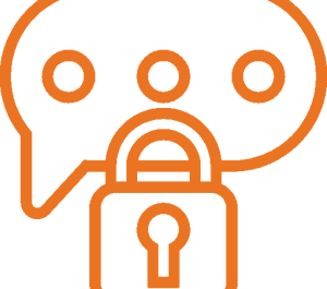 icon of a speech bubble with a padlock on it (confidentiality)